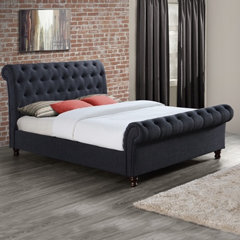 Castello Charcoal scroll sleigh fabric bed frame