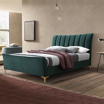 Clover green velvet fabric bed