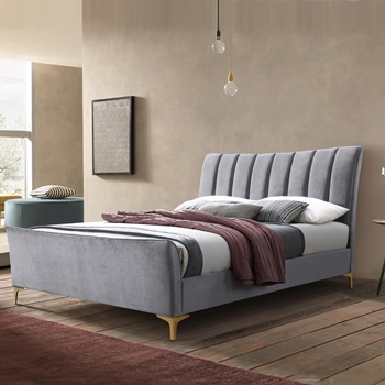 Clover grey velvet fabric bed