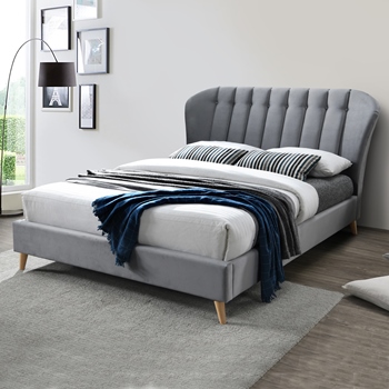 Elm grey velvet fabric bed