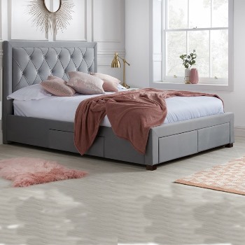 Woodbury grey velvet fabric bed