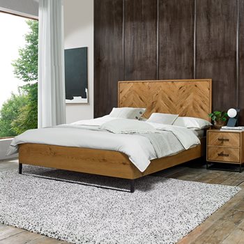 Riva Rustic Oak Panel Bedstead by Bentley Designs