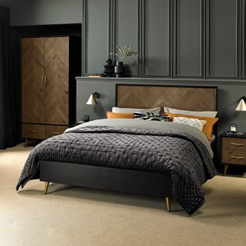 Sienna fumed oak & peppercorn bedstead 