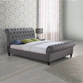 Castello Grey scroll sleigh fabric bed frame