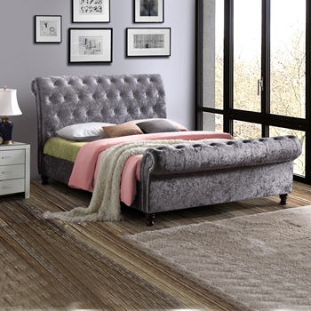 Birlea Castello Steel Scroll Sleigh Fabric Bed