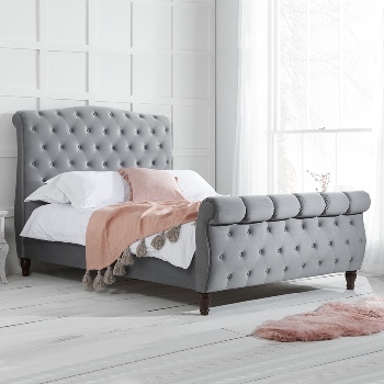 Birlea Colorado Grey Velvet Fabric Sleigh Bed