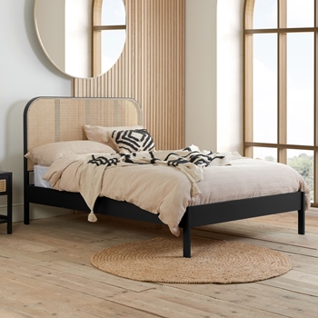 Margot black oak rattan bed frame. 