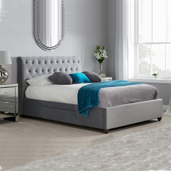 Birlea Marlow Grey Velvet Fabric 2 Drawer Bed