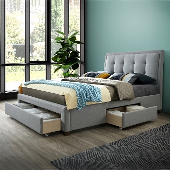 Shelby grey double fabric bed