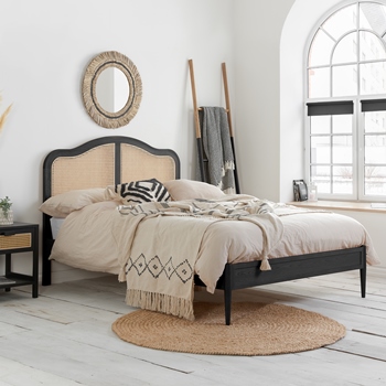 Leonie black oak rattan bed frame. 