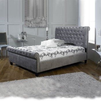 Orbit silver fabric bed frame by Limelight.