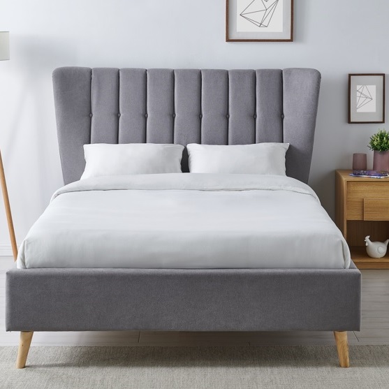 Limelight Tasya Light Grey Fabric Bed Frame, Light Gray Headboard And Frame